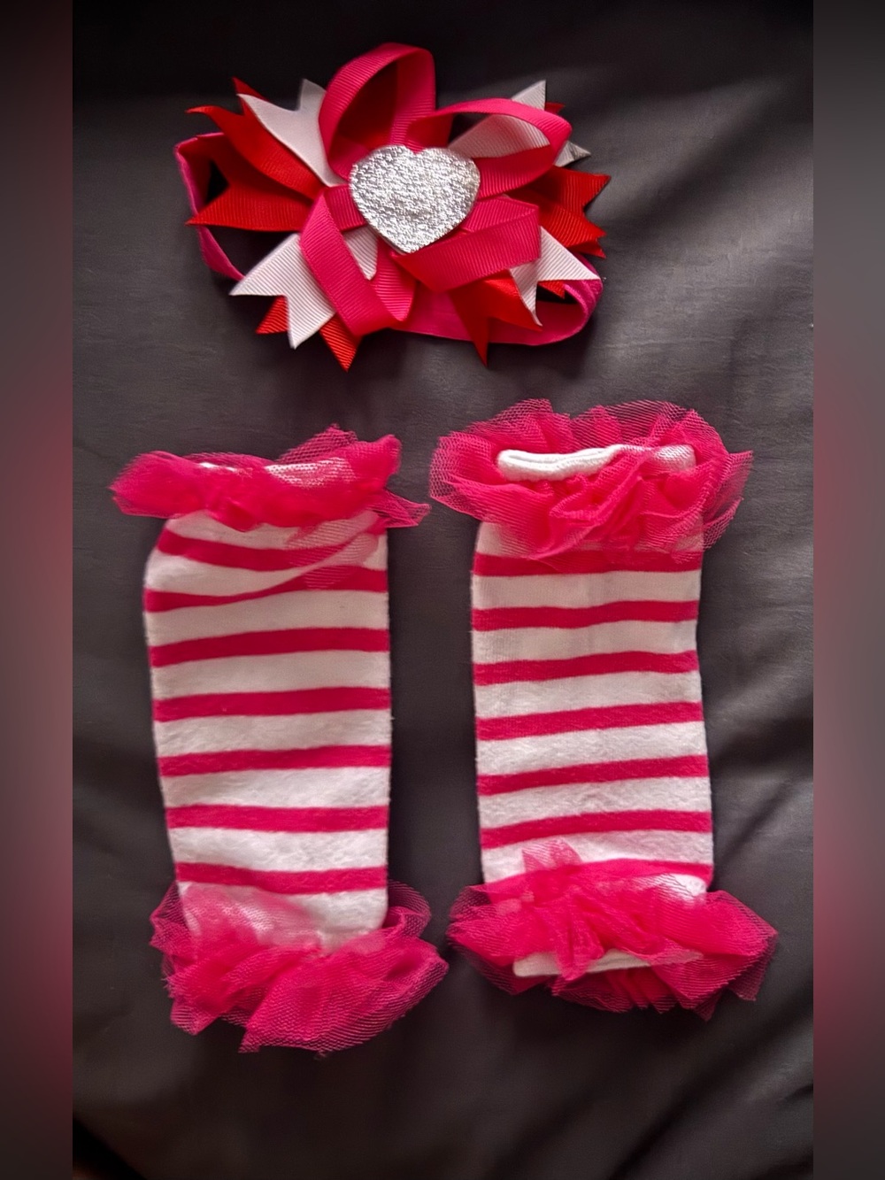 Baby Essentials Hot Pink & White Striped Ruffle Leg Warmers with Matching Bow
